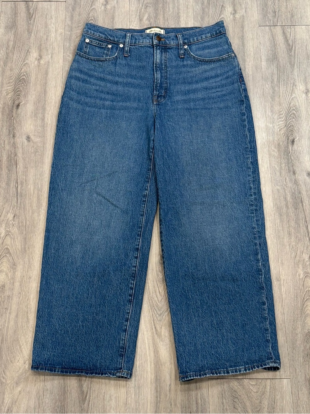 Madewell Women’s Classic Blue Denim The Perfect Wide-Leg Crop Jeans